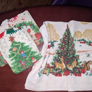 Hand made crochet kitchen Christmas hand towels. 3 hand-towels 1lg kitchen towel